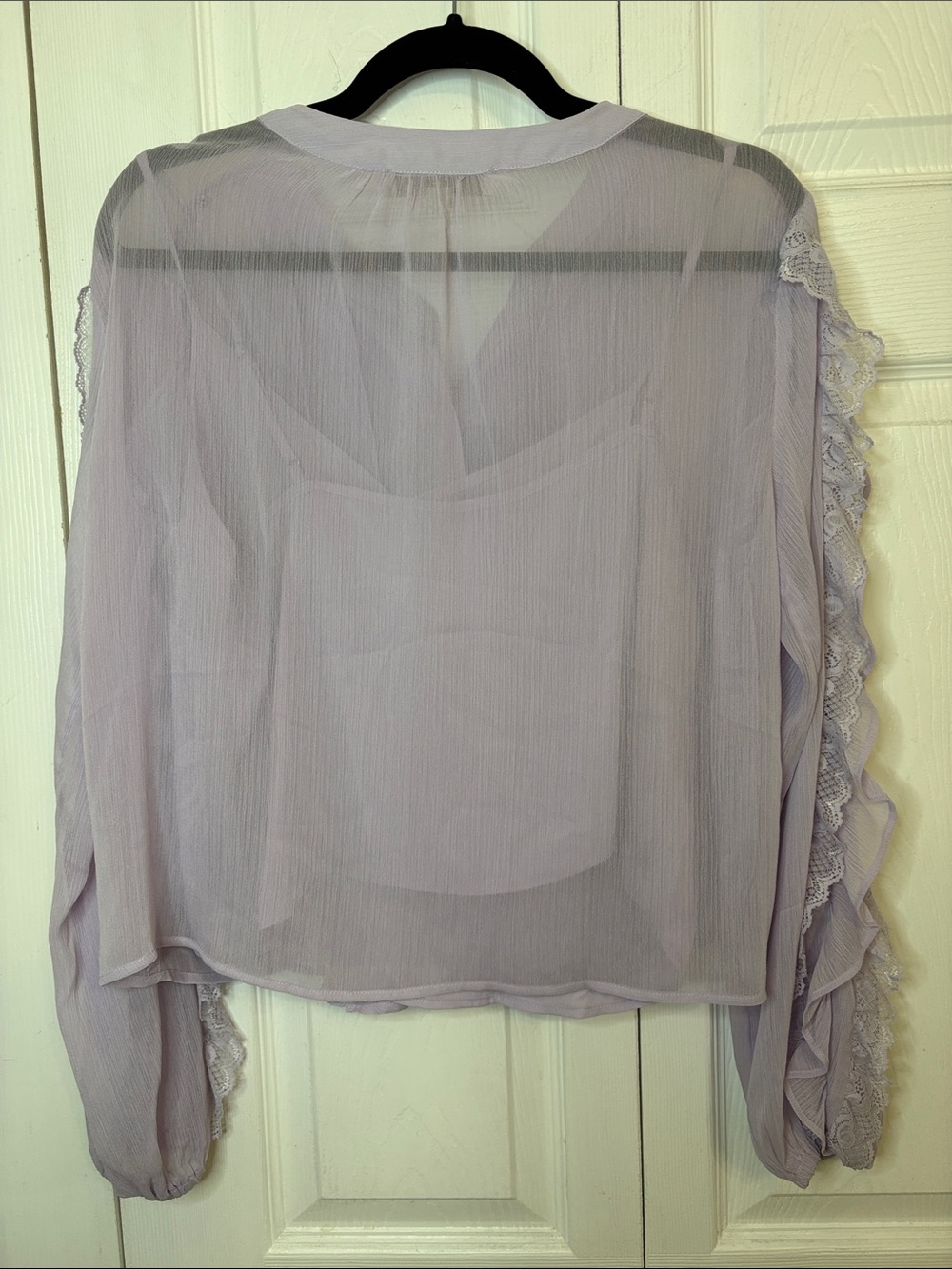 LOFT Lavender Ruffle Button-Down Blouse Small - Picture 3 of 4